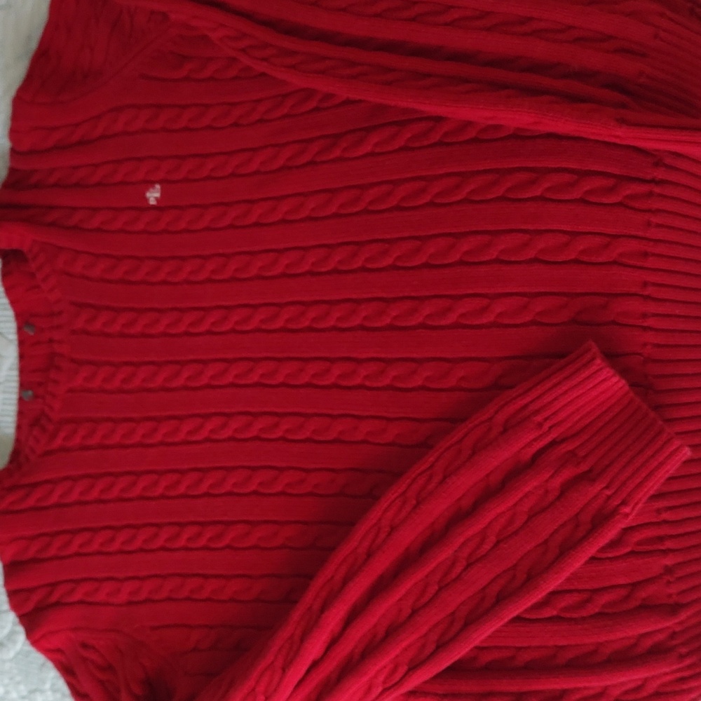 Ralph Lauren red cotton cable knit monogram sweater large